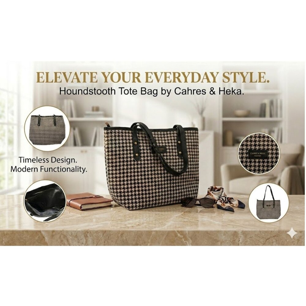 Houndstooth Tote Bag by Cahres & Heka